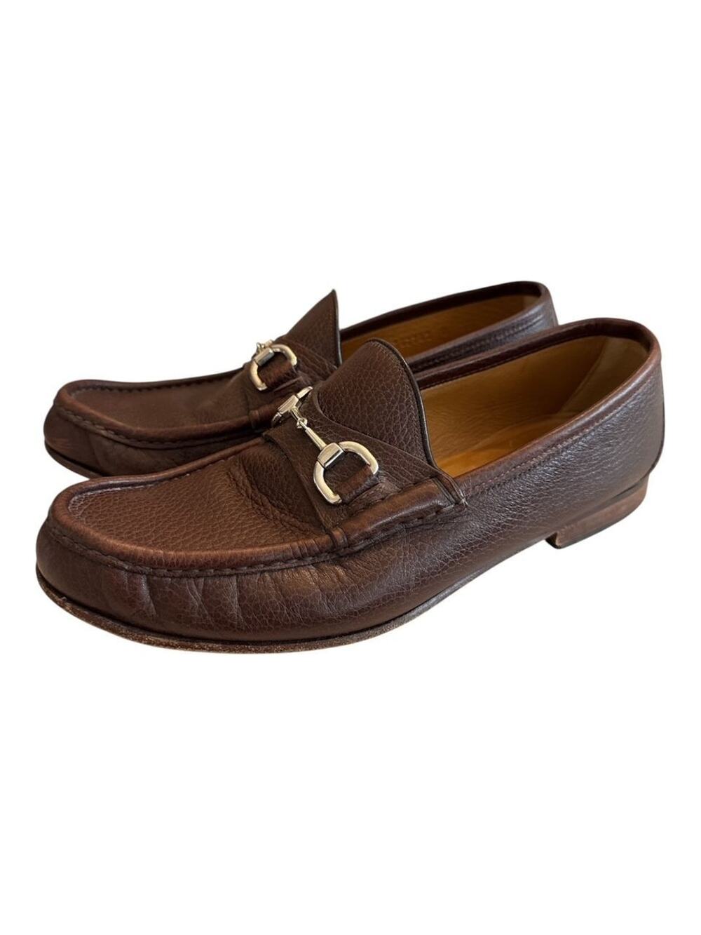 Gucci 1953 CLASSIC Horsebit Loafers SZ 8 PEBBLE LEATHER BROWN